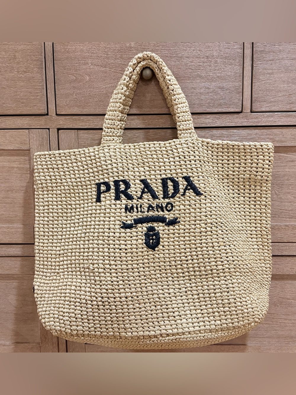 Prada Raffia Large Tote with Black Logo